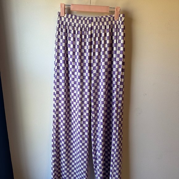 Pants - Purple Checkered Wide Leg Pants